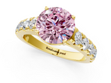 Yellow gold Fancy Pink Round  Cut Diamond Pavé Band Solitaire with Four-Prong Setting_4