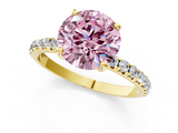 Yellow gold Fancy Pink Round  Cut Diamond Pavé Band Solitaire with Four-Prong Setting_4