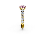 Yellow gold Fancy Pink Round  Cut Diamond Pavé Band Solitaire with Four-Prong Setting_5