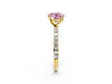Yellow gold Fancy Pink Round  Cut Diamond Pavé Band Solitaire with Four-Prong Setting_5