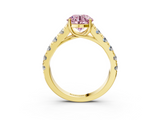 Yellow gold Fancy Pink Round  Cut Diamond Pavé Band Solitaire with Four-Prong Setting_6