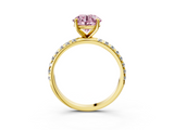 Yellow gold Fancy Pink Round  Cut Diamond Pavé Band Solitaire with Four-Prong Setting_6