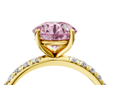 Yellow gold Fancy Pink Round  Cut Diamond Pavé Band Solitaire with Four-Prong Setting_7