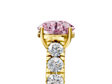 Yellow gold Fancy Pink Round  Cut Diamond Pavé Band Solitaire with Four-Prong Setting_8