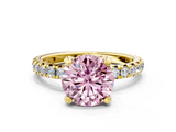 Yellow gold Fancy Pink Round  Cut Diamond Pavé Band with Four-Prong Setting