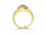 Yellow gold Fancy Pink Round Cut Diamond Pavé Halo Ring with Four-Prong Setting_21