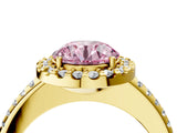 Yellow gold Fancy Pink Round Cut Diamond Pavé Halo Ring with Four-Prong Setting_22