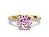 Yellow gold Fancy Pink Round Cut Diamond Pavé Solitaire Engagement Ring with Four-Prong Setting_17