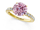 Yellow gold Fancy Pink Round Cut Diamond Pavé Solitaire Engagement Ring with Four-Prong Setting_18