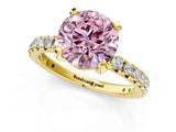 Yellow gold Fancy Pink Round Cut Diamond Pavé Solitaire Ring with Round Band and Prong Setting_13