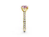 Yellow gold Fancy Pink Round Cut Diamond Pavé Solitaire Ring with Round Band and Prong Setting_14
