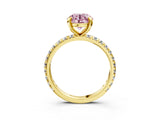 Yellow gold Fancy Pink Round Cut Diamond Pavé Solitaire Ring with Round Band and Prong Setting_15