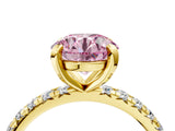 Yellow gold Fancy Pink Round Cut Diamond Pavé Solitaire Ring with Round Band and Prong Setting_16