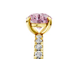 Yellow gold Fancy Pink Round Cut Diamond Pavé Solitaire Ring with Round Band and Prong Setting_17