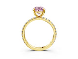 Yellow gold Fancy Pink Round Cut Diamond Pavé Solitaire Ring with Round Band and Prong Setting_27