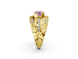 Yellow gold Fancy Pink Round Cut Diamond Pave Art Deco Split Shank Ring with Four-Prong Setting_2