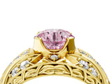 Yellow gold Fancy Pink Round Cut Diamond Pave Art Deco Split Shank Ring with Four-Prong Setting_4