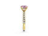 Yellow gold Fancy Pink Round Cut Diamond Pave Band Solitaire Ring with Four-Prong Setting_19