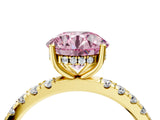 Yellow gold Fancy Pink Round Cut Diamond Pave Band Solitaire Ring with Four-Prong Setting_21