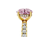 Yellow gold Fancy Pink Round Cut Diamond Pave Band Solitaire Ring with Four-Prong Setting_22