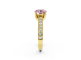 Yellow gold Fancy Pink Round  Cut Diamond Pave Band with Four-Prong Setting_2