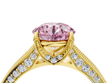 Yellow gold Fancy Pink Round  Cut Diamond Pave Band with Four-Prong Setting_4