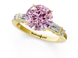 Yellow gold Fancy Pink Round  Cut Diamond Ring with Baguette Side Stones, Channel Set Band, and Four-Prong Setting_1