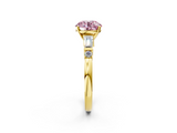 Yellow gold Fancy Pink Round  Cut Diamond Ring with Baguette Side Stones, Channel Set Band, and Four-Prong Setting_2
