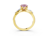 Yellow gold Fancy Pink Round  Cut Diamond Ring with Baguette Side Stones, Channel Set Band, and Four-Prong Setting_3