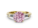 Yellow gold Fancy Pink Round  Cut Diamond Ring with Baguette Side Stones, Channel Set Band, and Four-Prong Setting_36