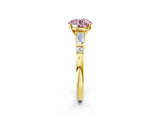 Yellow gold Fancy Pink Round  Cut Diamond Ring with Baguette Side Stones, Channel Set Band, and Four-Prong Setting_38
