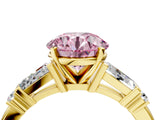 Yellow gold Fancy Pink Round  Cut Diamond Ring with Baguette Side Stones, Channel Set Band, and Four-Prong Setting_40