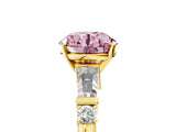 Yellow gold Fancy Pink Round  Cut Diamond Ring with Baguette Side Stones, Channel Set Band, and Four-Prong Setting_41