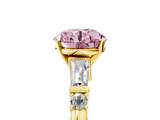 Yellow gold Fancy Pink Round  Cut Diamond Ring with Baguette Side Stones, Channel Set Band, and Four-Prong Setting_5