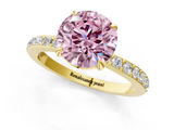 Yellow gold Fancy Pink Round  Cut Diamond Ring with Pavé Band and Four-Prong Setting_1