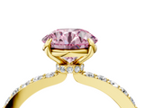 Yellow gold Fancy Pink Round  Cut Diamond Ring with Pavé Band and Four-Prong Setting_4