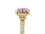Yellow gold Fancy Pink Round  Cut Diamond Ring with Pavé Band and Four-Prong Setting_5