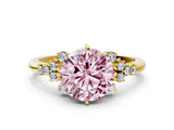 Yellow gold Fancy Pink Round Cut Diamond Ring with Side Stones and Four-Prong Setting_46