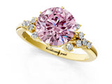 Yellow gold Fancy Pink Round Cut Diamond Ring with Side Stones and Four-Prong Setting_47