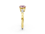 Yellow gold Fancy Pink Round  Cut Diamond Ring with Tapered Baguette Side Stones in Four-Prong Setting_2