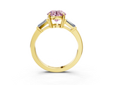 Yellow gold Fancy Pink Round  Cut Diamond Ring with Tapered Baguette Side Stones in Four-Prong Setting_3