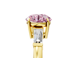 Yellow gold Fancy Pink Round  Cut Diamond Ring with Tapered Baguette Side Stones in Four-Prong Setting_5