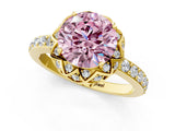 Yellow gold Fancy Pink Round Cut Diamond Scalloped Halo Engagement Ring with Round Shared Prong Band_13