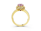 Yellow gold Fancy Pink Round Cut Diamond Scalloped Halo Engagement Ring with Round Shared Prong Band_15