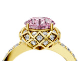 Yellow gold Fancy Pink Round Cut Diamond Scalloped Halo Engagement Ring with Round Shared Prong Band_16
