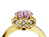 Yellow gold Fancy Pink Round Cut Diamond Scalloped Halo Engagement Ring with Round Shared Prong Band_28