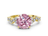 Yellow gold Fancy Pink Round Cut Diamond Scattered Round Accent Ring with Prong Setting_12