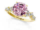 Yellow gold Fancy Pink Round Cut Diamond Scattered Round Accent Ring with Prong Setting_13