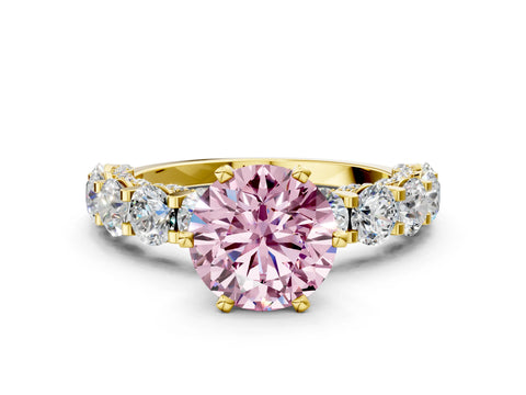 Yellow gold Fancy Pink Round Cut Diamond Side Stone Engagement Ring with Four-Prong Setting_36
