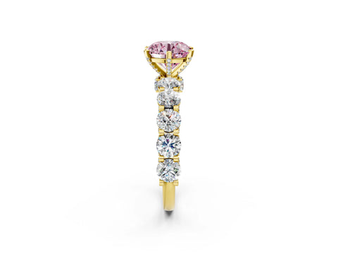 Yellow gold Fancy Pink Round Cut Diamond Side Stone Engagement Ring with Four-Prong Setting_38